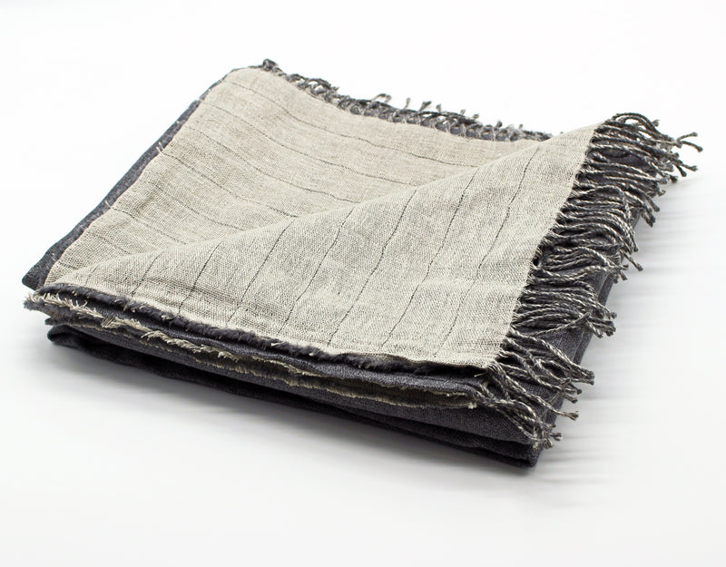 Linen/Merino Wool Reversible Throw in Grey