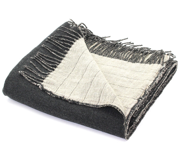 Linen/Merino Wool Reversible Throw in Charcoal